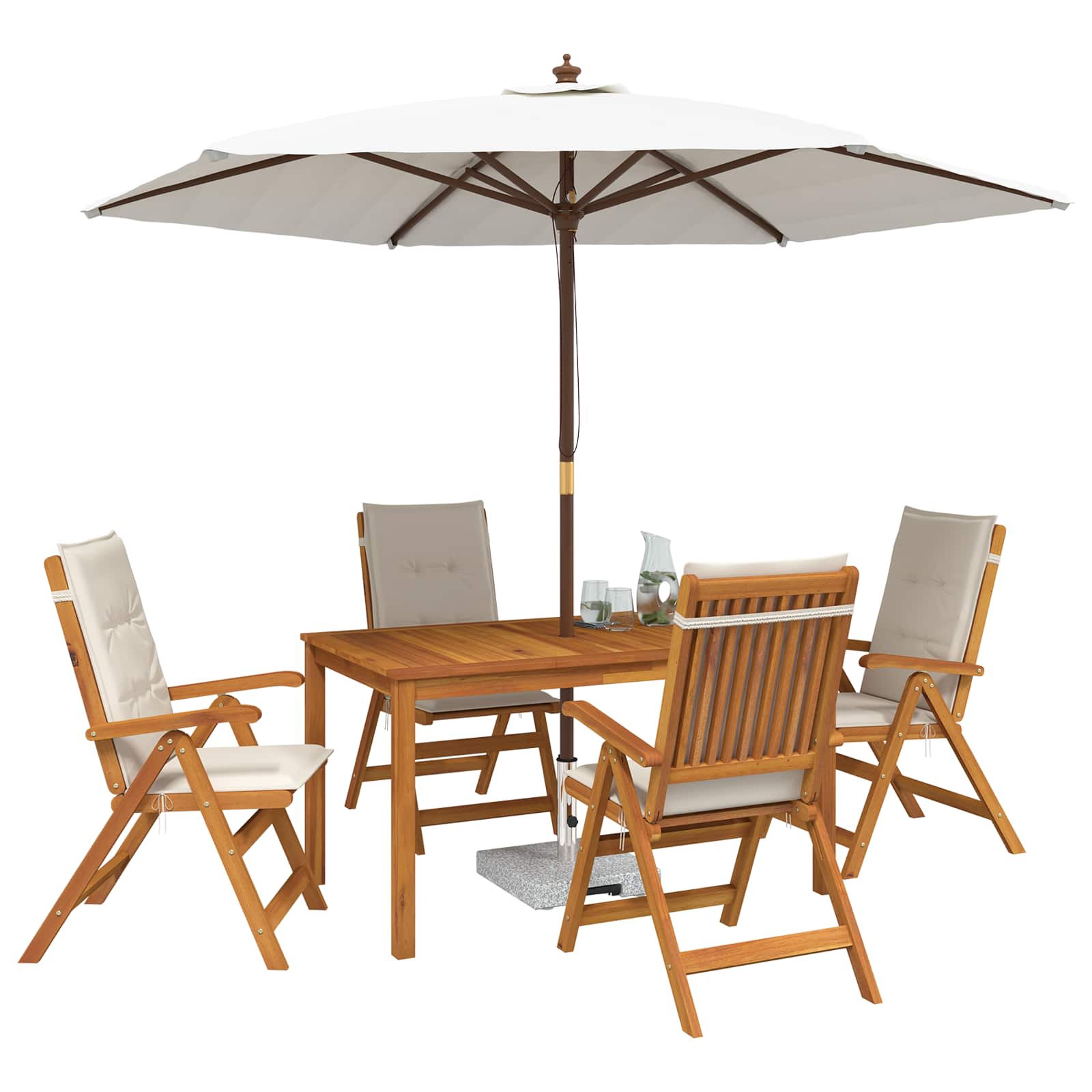 5-Piece Garden Dining Set Naturel Massief Acaciahout Crèmekleurig