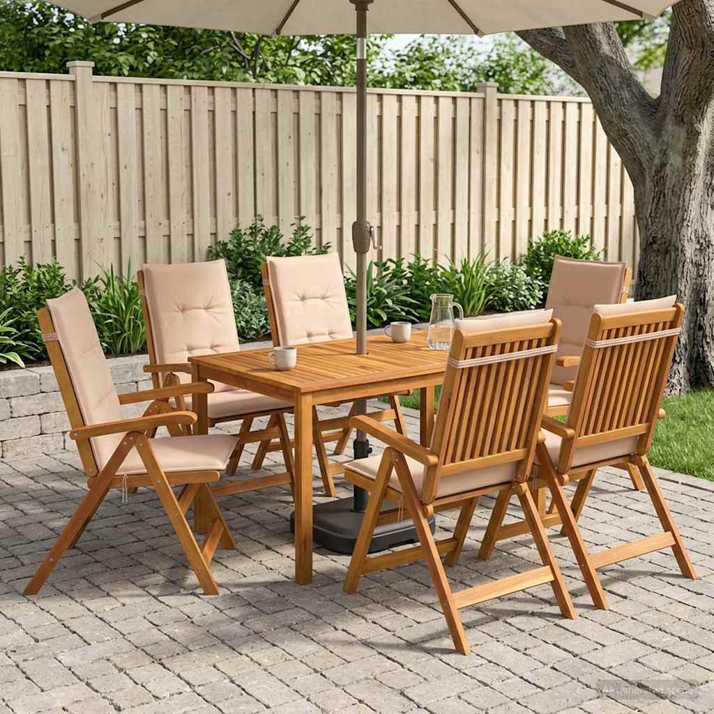 7-Piece Garden Dining Set Naturel Massief Acaciahout Beige