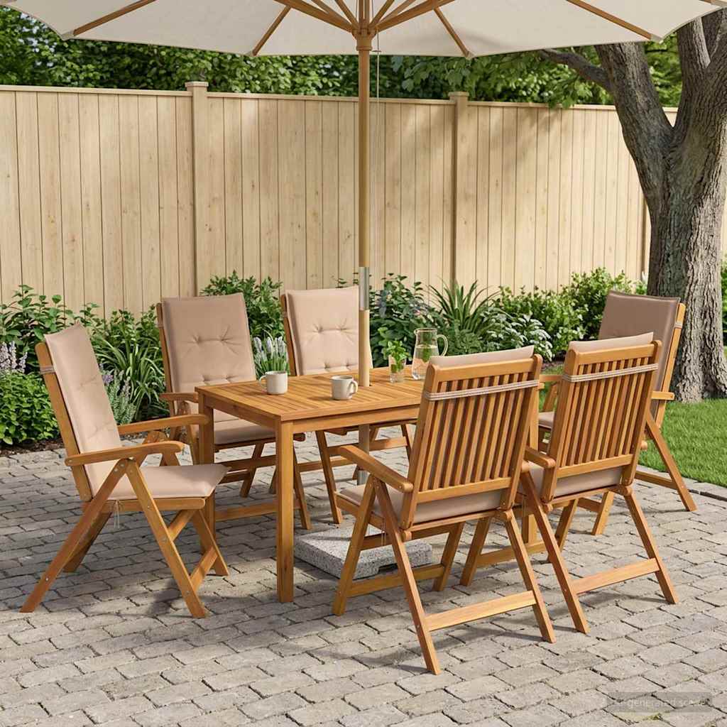 7-Piece Garden Dining Set Naturel Massief Acaciahout Taupe