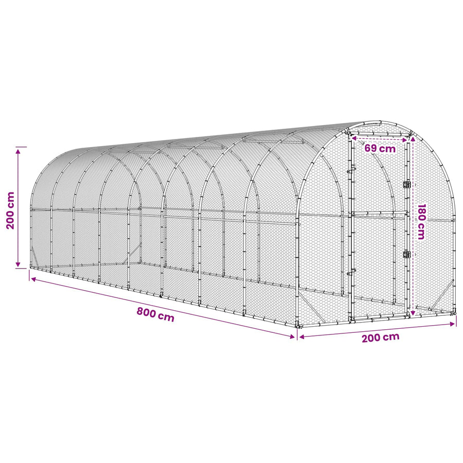 Kippenhok zilver 800 x 200 x 200 cm Gegalvaniseerd staal