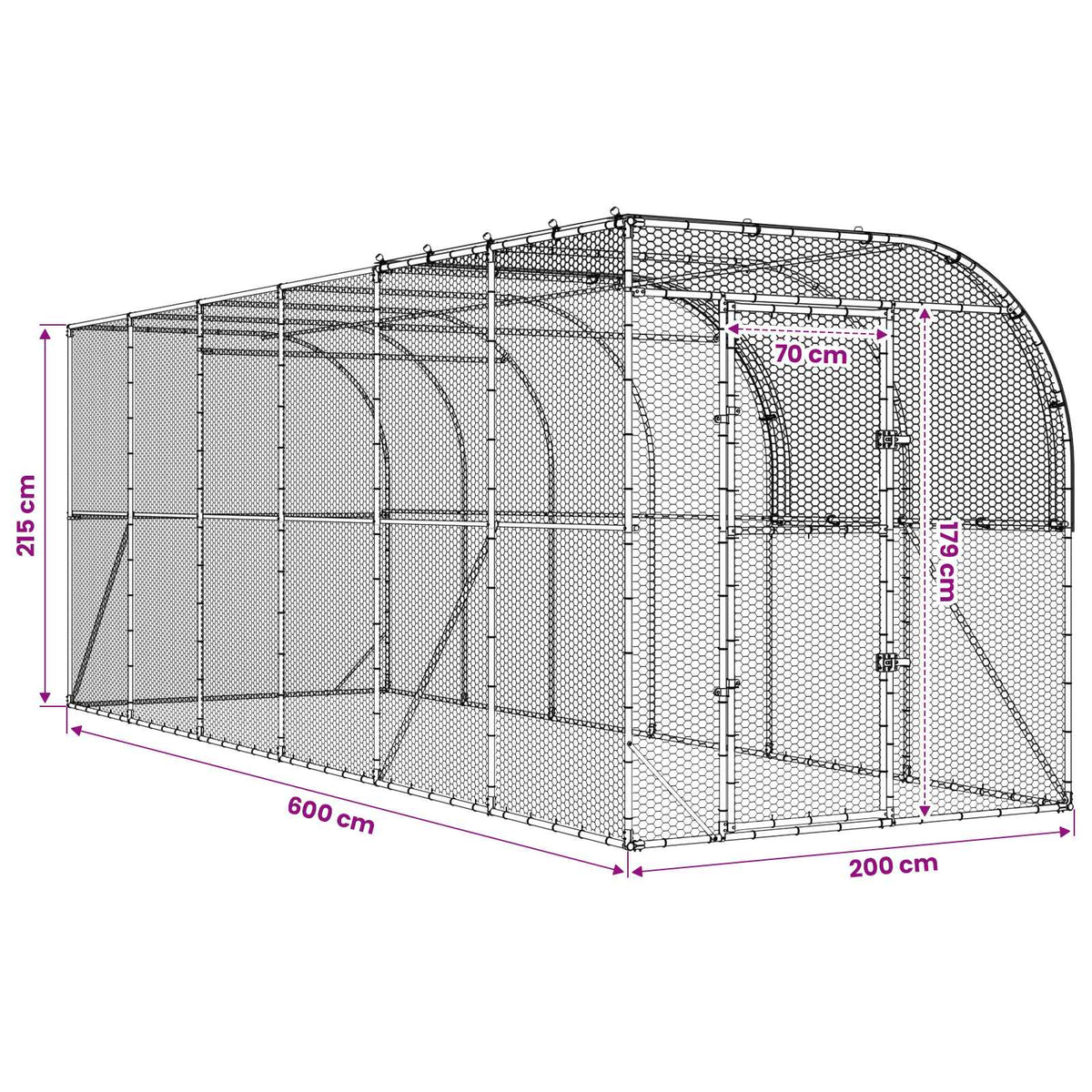 Kippenhok Tegen de Muur zilver 600 x 200 x 215 cm