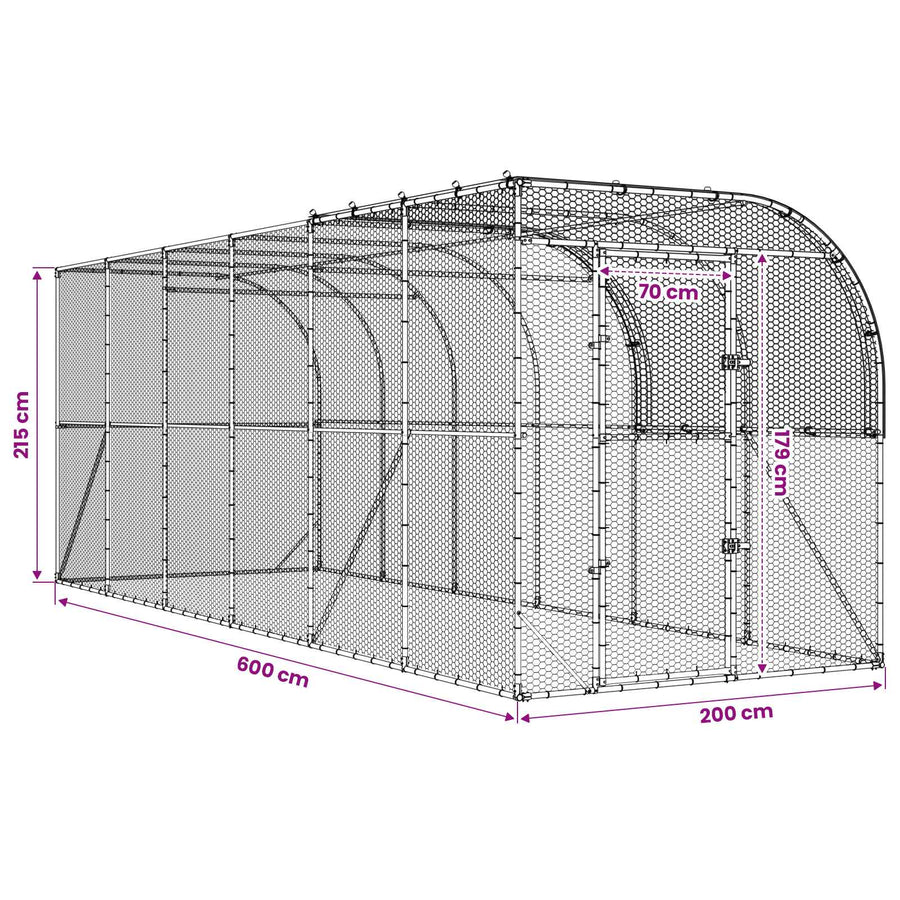 Kippenhok Tegen de Muur zilver 600 x 200 x 215 cm