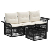 Tuinbankenset poly rattan zwart 4-delig