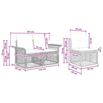 Tuinbankenset 4 pcs Zwart poly rattan