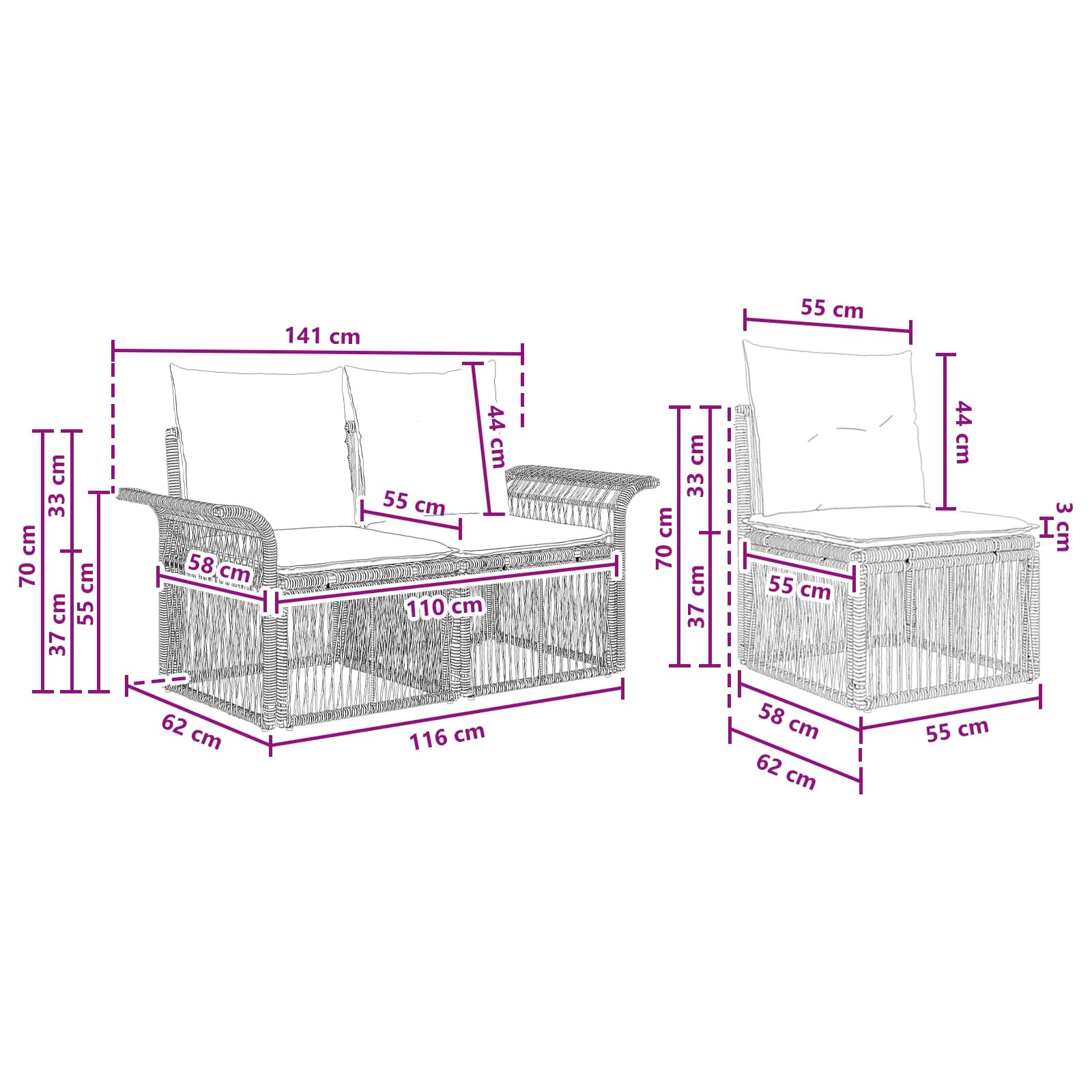 Tuinbankenset 4 pcs Beige poly rattan