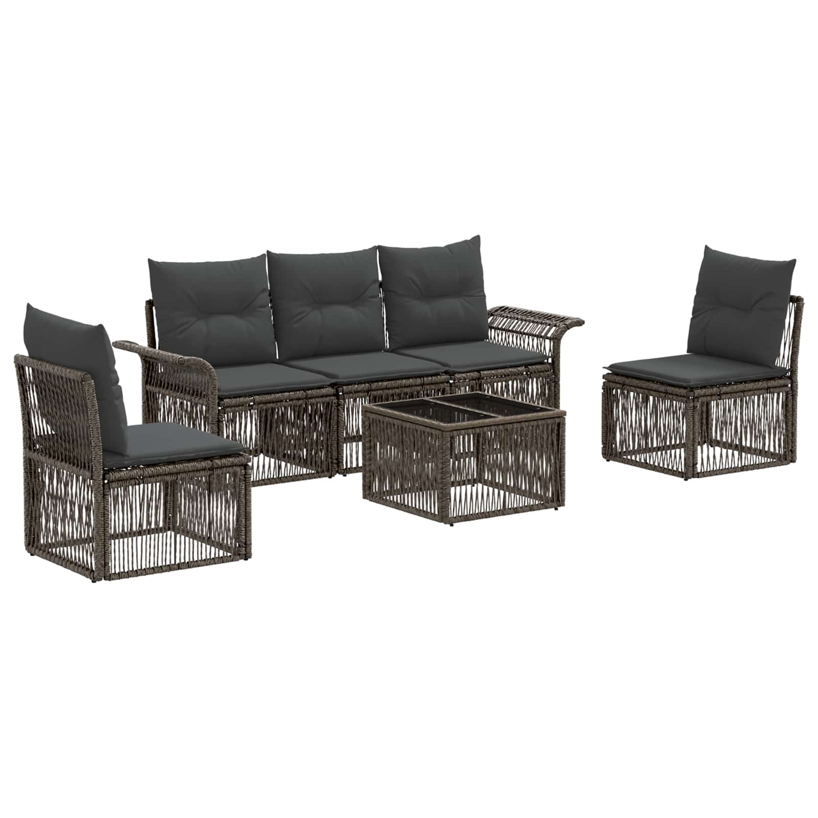Tuinbankenset 6 pcs Grijs poly rattan