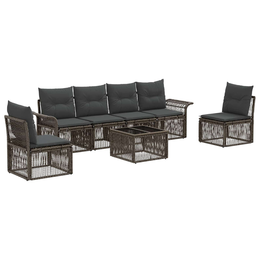 Tuinbankenset 7 pcs Grijs poly rattan