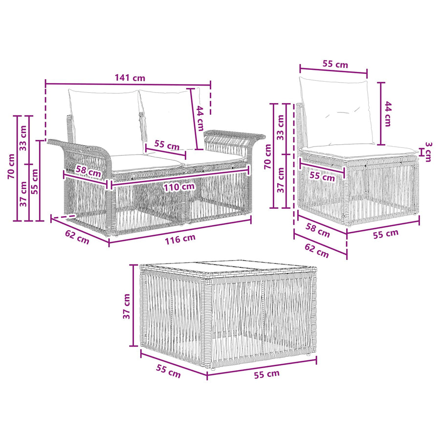 Tuinbankenset 9 pcs Grijs poly rattan