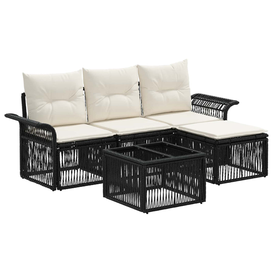 Tuinbankenset 5 pcs Zwart poly rattan