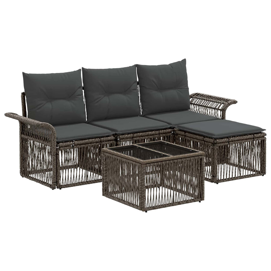 Tuinbankenset 5 pcs Grijs poly rattan