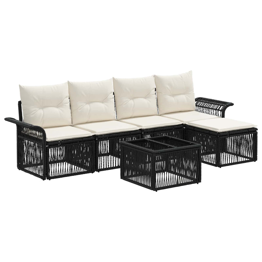 Tuinbankenset 6 pcs Zwart poly rattan