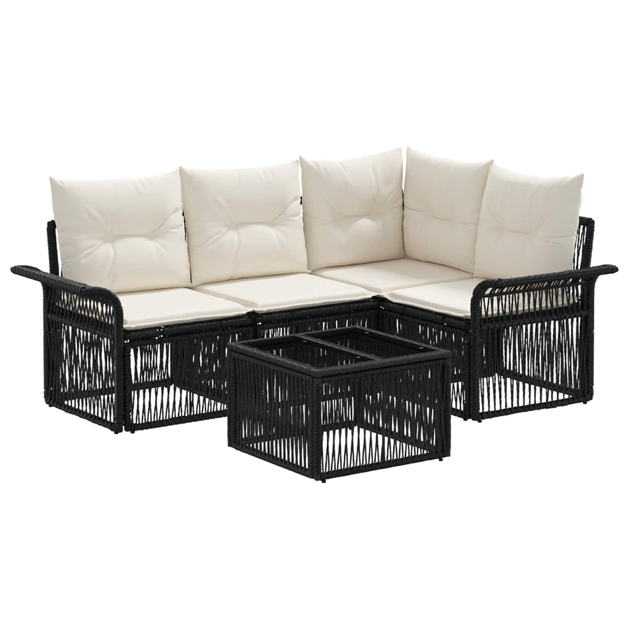 Tuinbankenset 5 pcs Zwart poly rattan