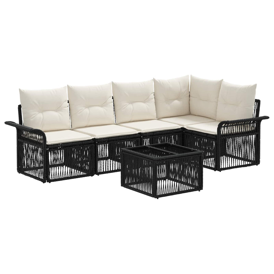 Tuinbankenset 6 pcs Zwart poly rattan