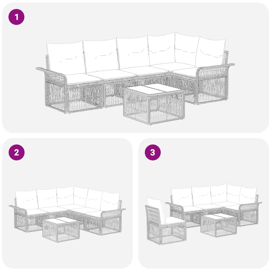 Tuinbankenset 6 pcs Grijs poly rattan