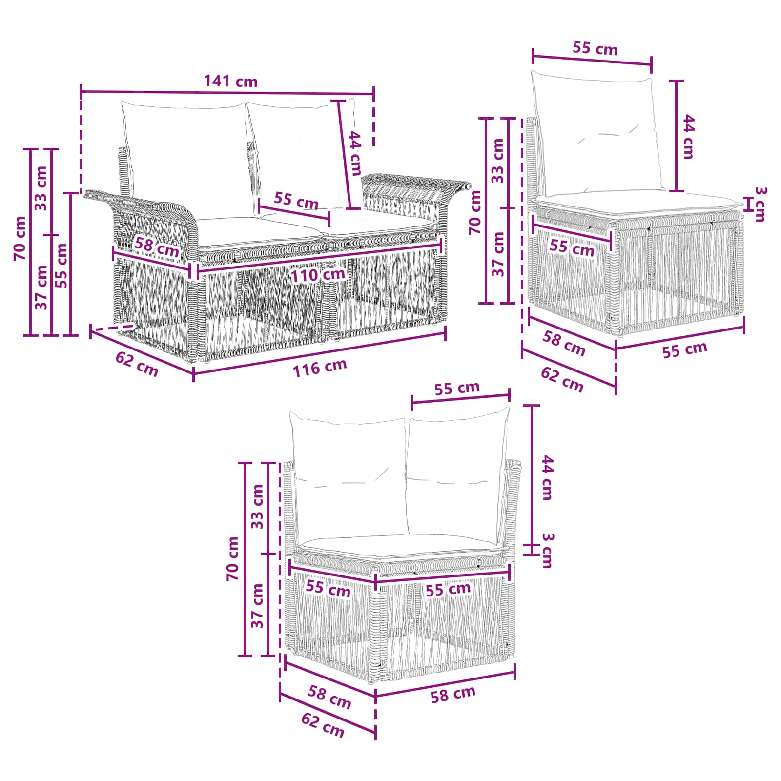 Tuinbankenset 6 pcs Grijs poly rattan
