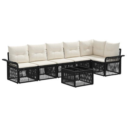 Tuinbankenset 7 pcs Zwart poly rattan