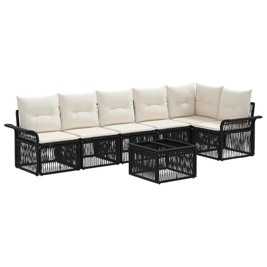 Tuinbankenset 7 pcs Zwart poly rattan