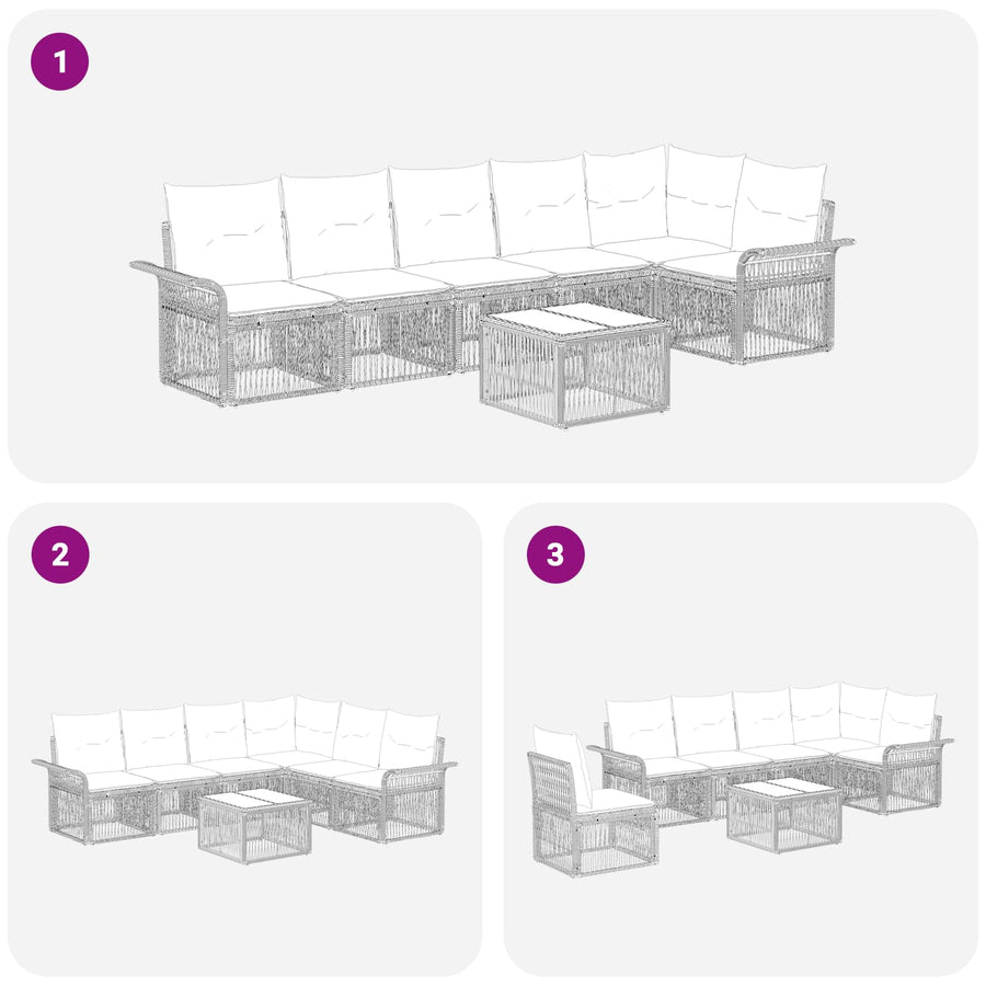 Tuinbankenset 7 pcs Zwart poly rattan