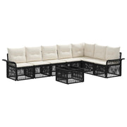 Tuinbankenset poly rattan zwart 8-delig