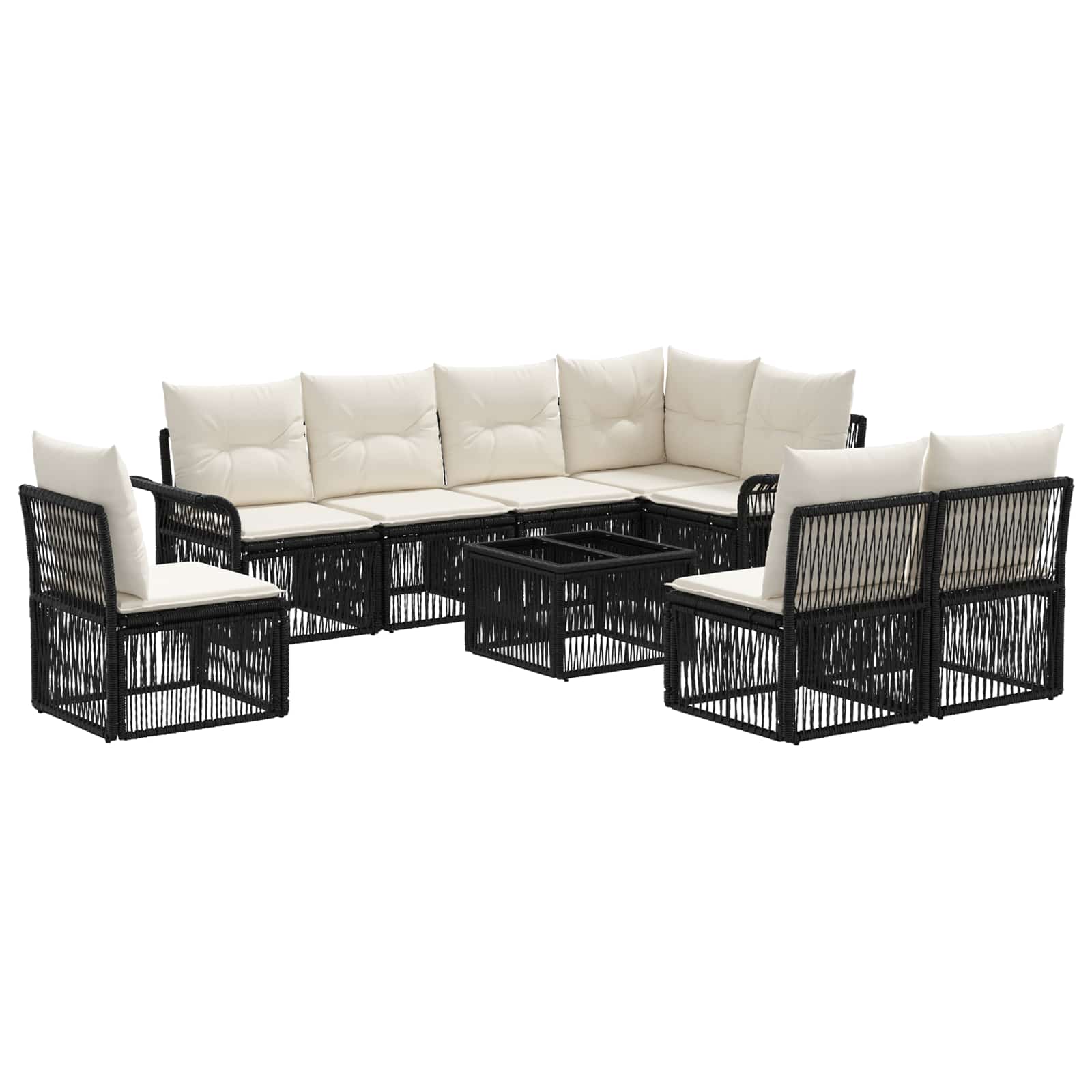 Tuinbankenset 9 pcs Zwart poly rattan