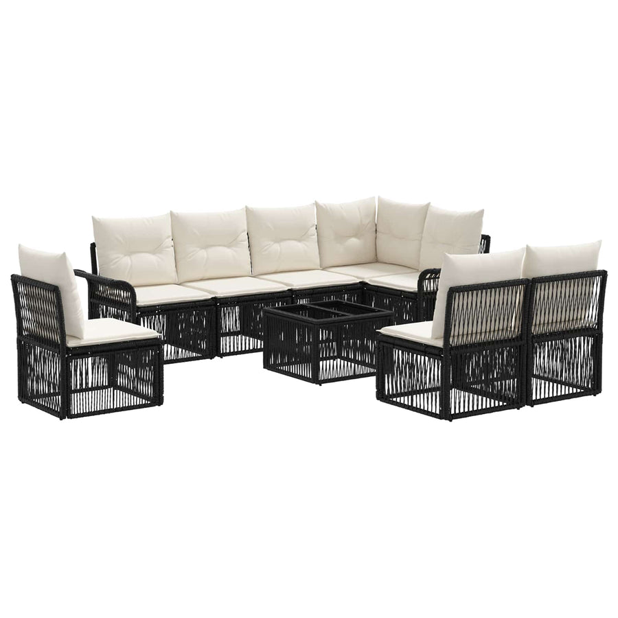 Tuinbankenset 9 pcs Zwart poly rattan
