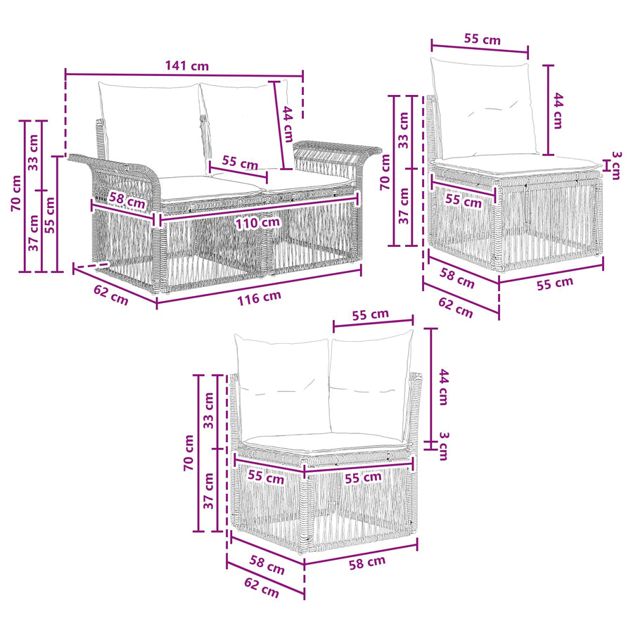 Tuinbankenset 11 pcs Grijs poly rattan