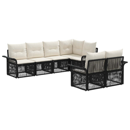 Tuinbankenset 7 st 7-Aantal zitplaatsen Zwart poly rattan