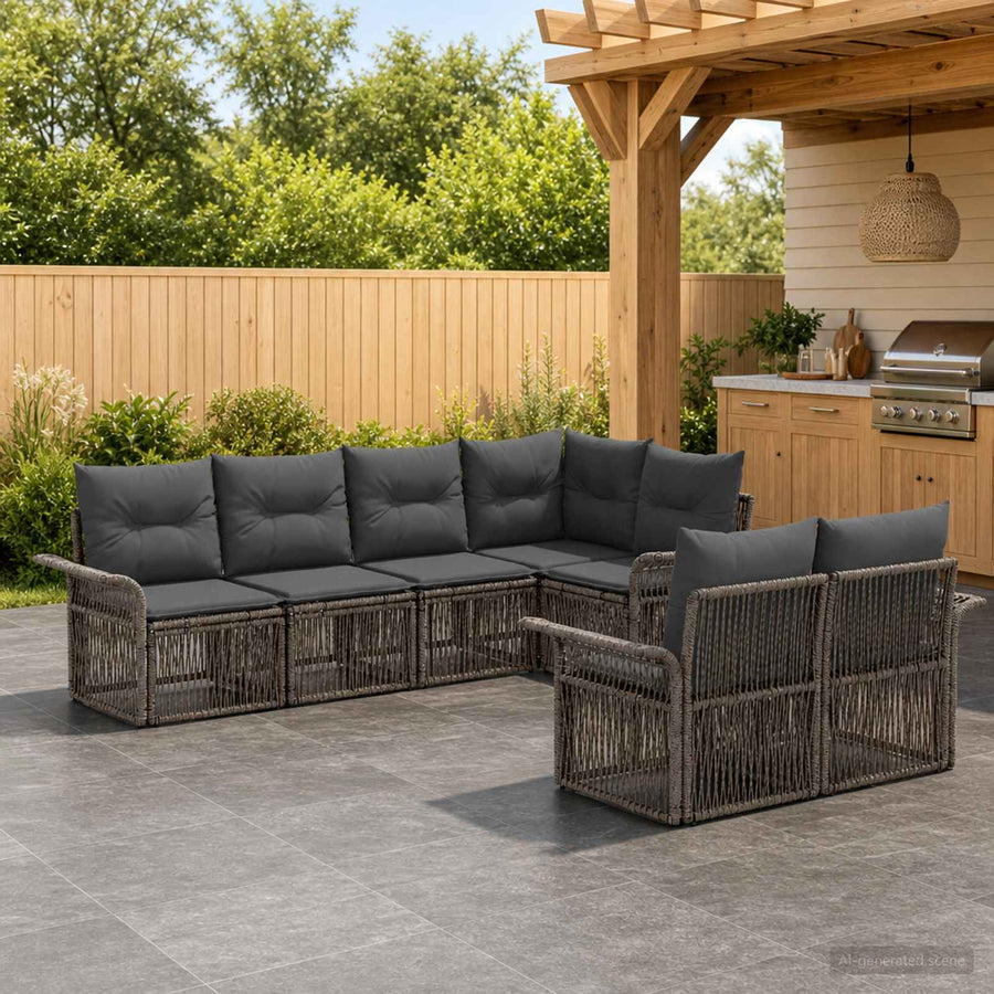 Tuinbankenset 7 st 7-Aantal zitplaatsen Grijs poly rattan