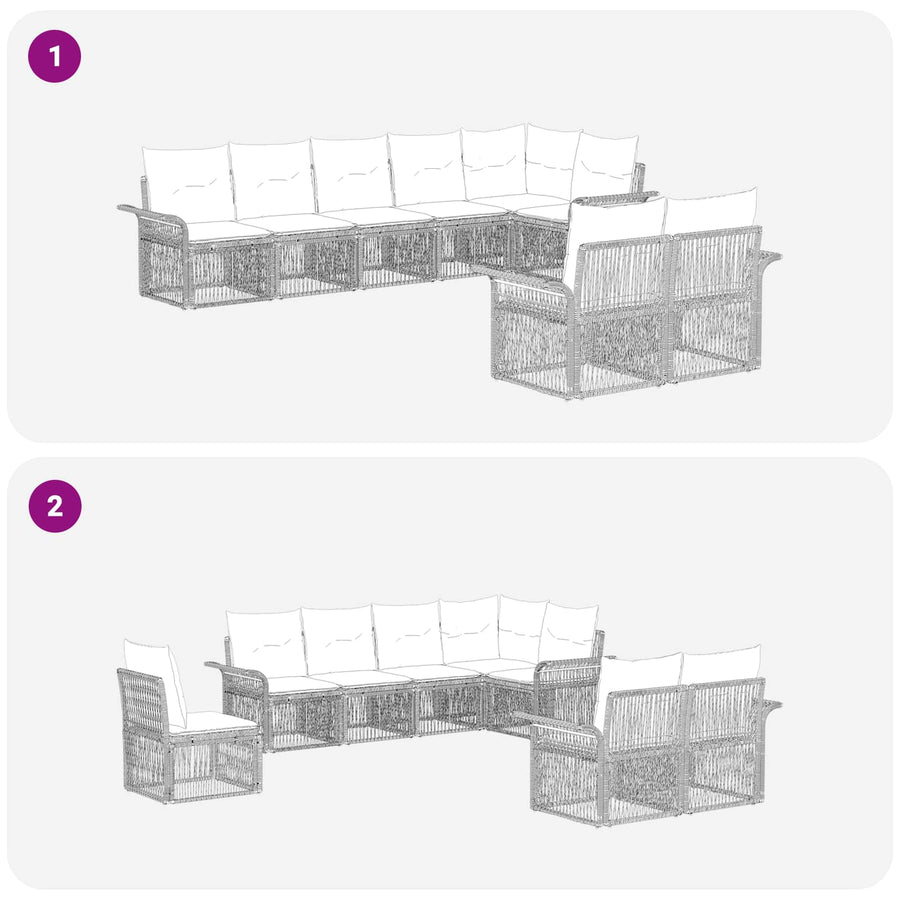 Tuinbankenset 8 pcs Zwart poly rattan