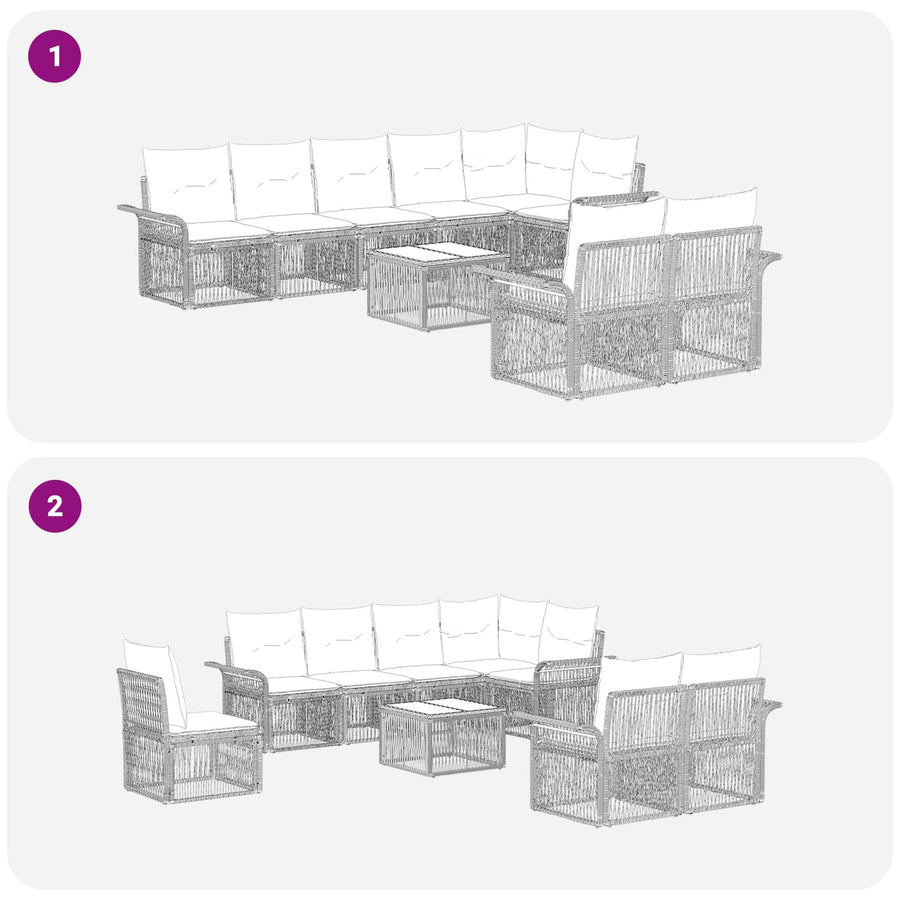 Tuinbankenset 9 pcs Zwart poly rattan