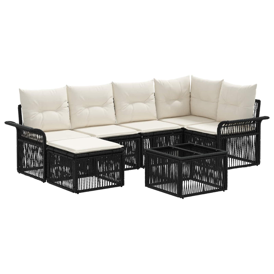 Tuinbankenset 7 pcs Zwart poly rattan