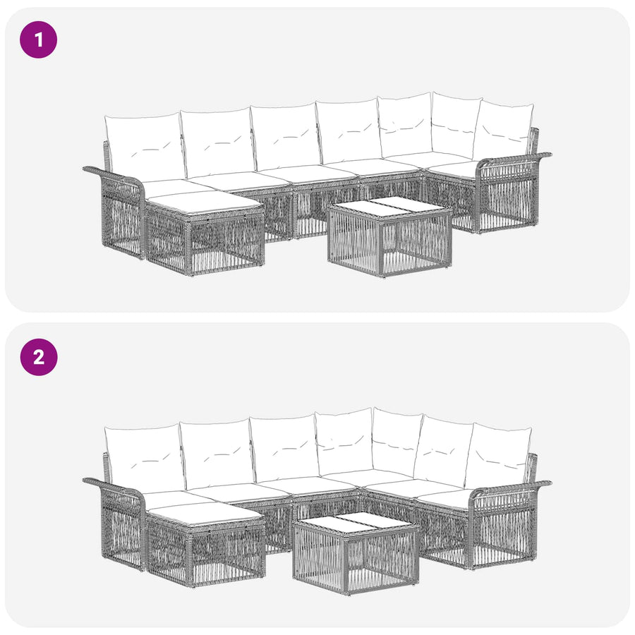 Tuinbankenset 8 pcs Zwart poly rattan