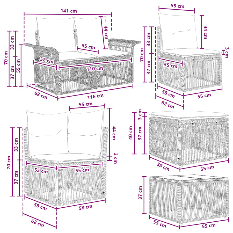 Tuinbankenset 8 pcs Grijs poly rattan