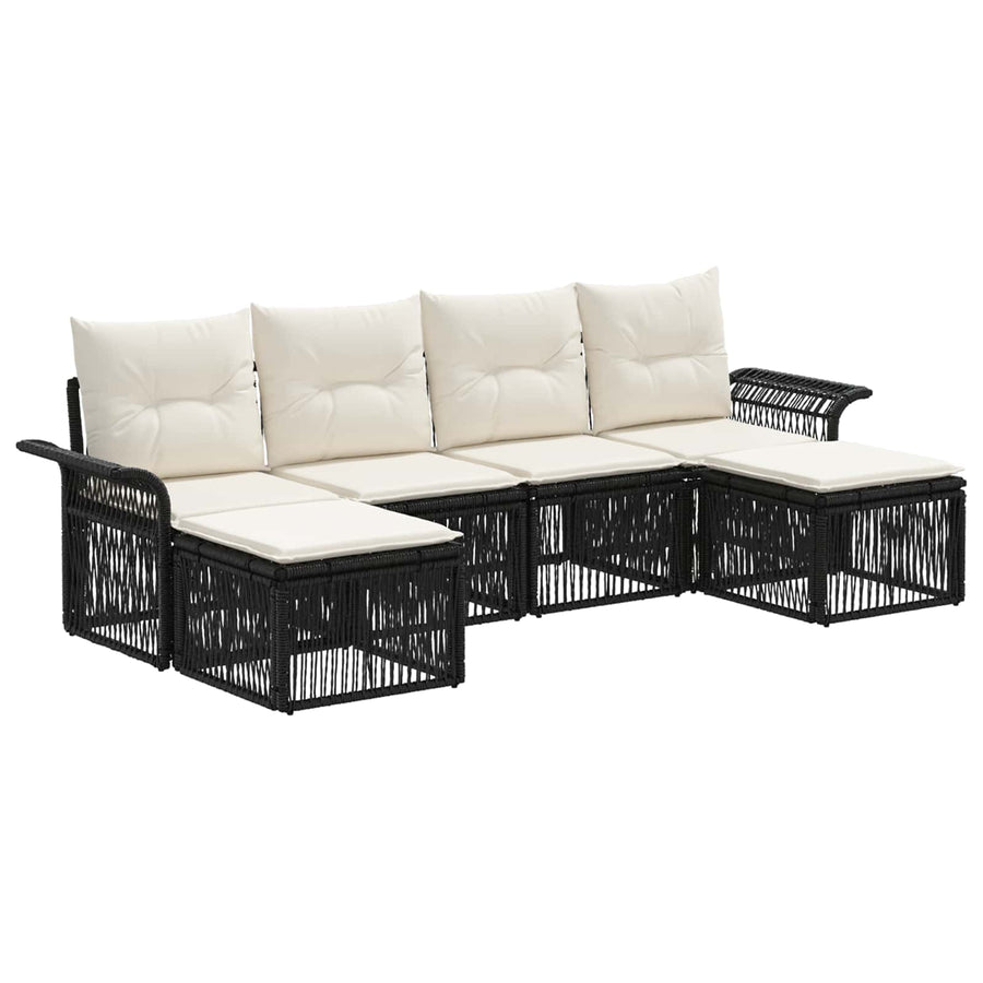 Tuinbankenset 6 pcs Zwart poly rattan