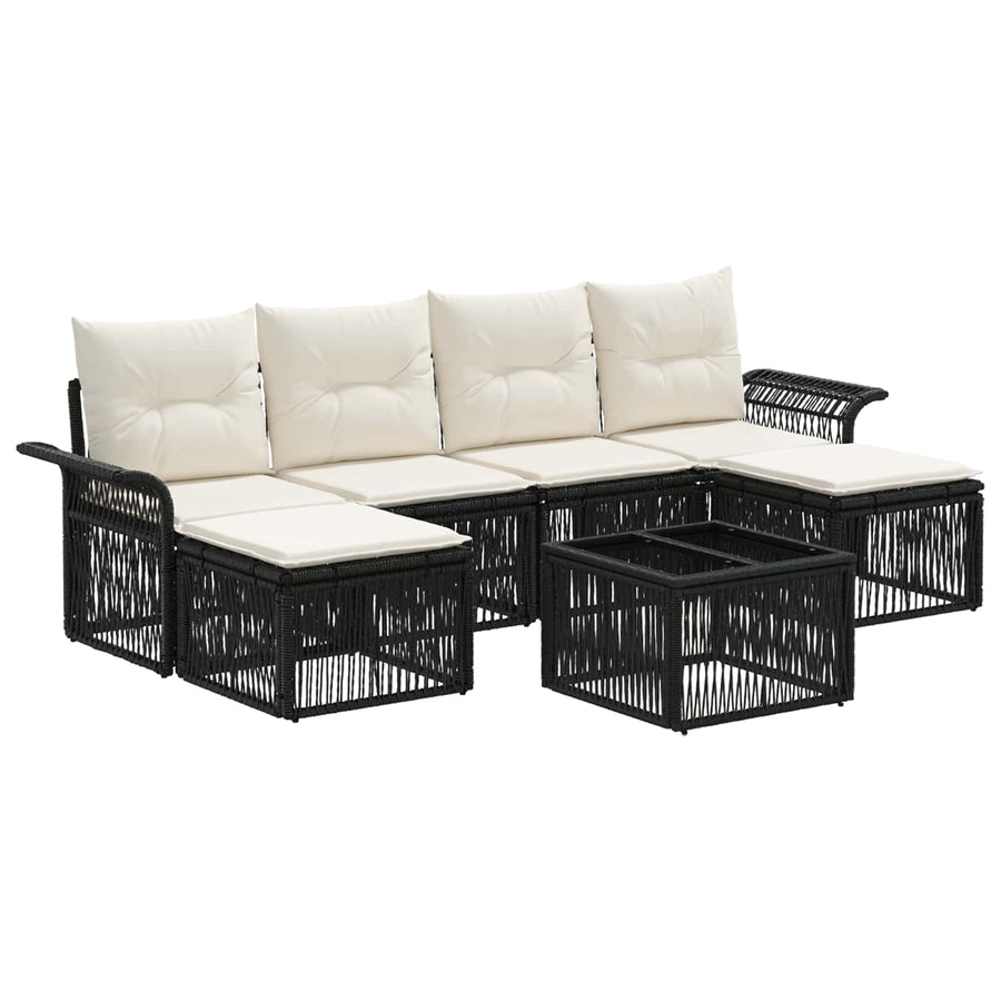 Tuinbankenset 7 pcs Zwart poly rattan