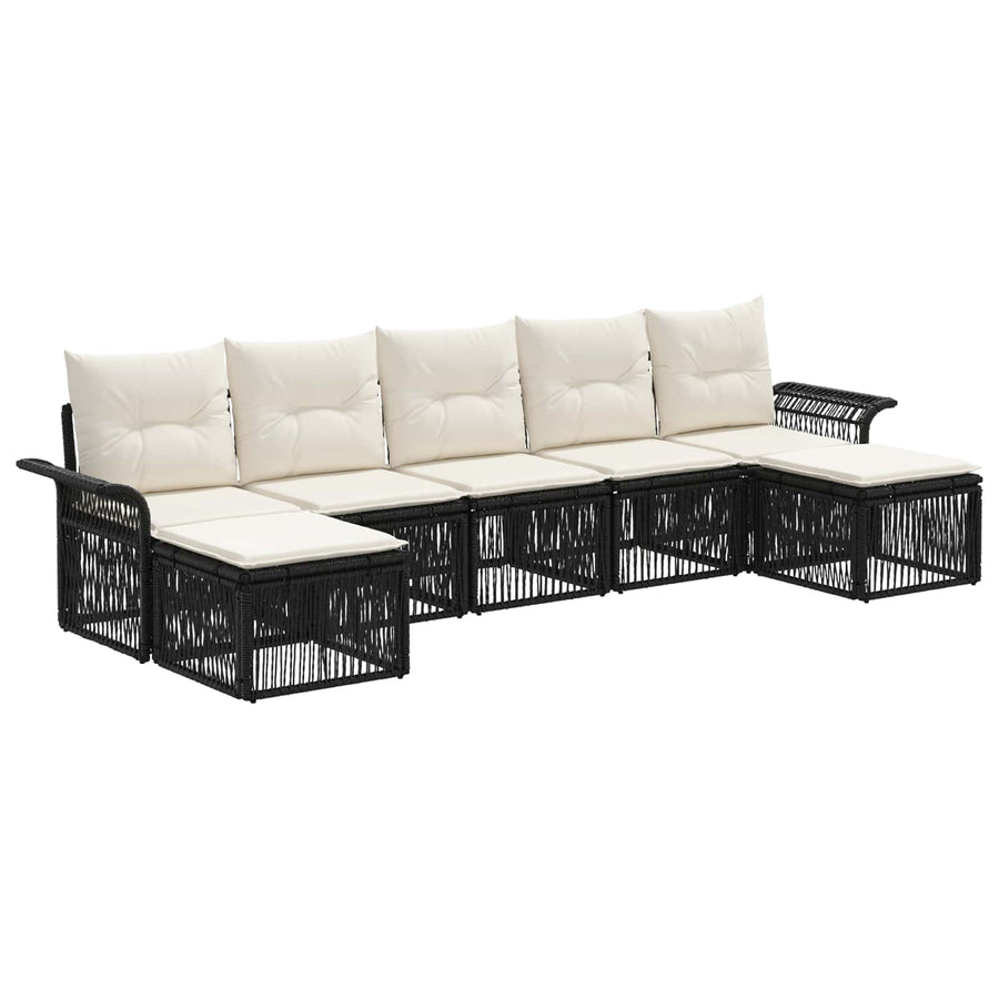 Tuinbankenset 7 pcs Zwart poly rattan