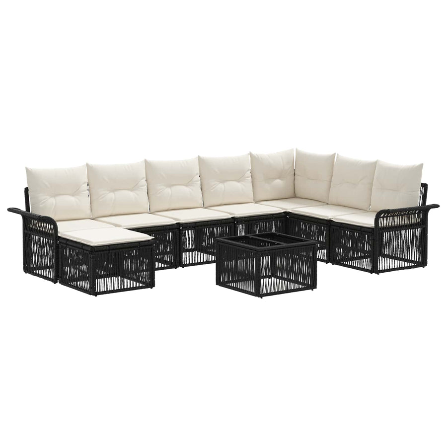 Tuinbankenset 9 pcs Zwart poly rattan