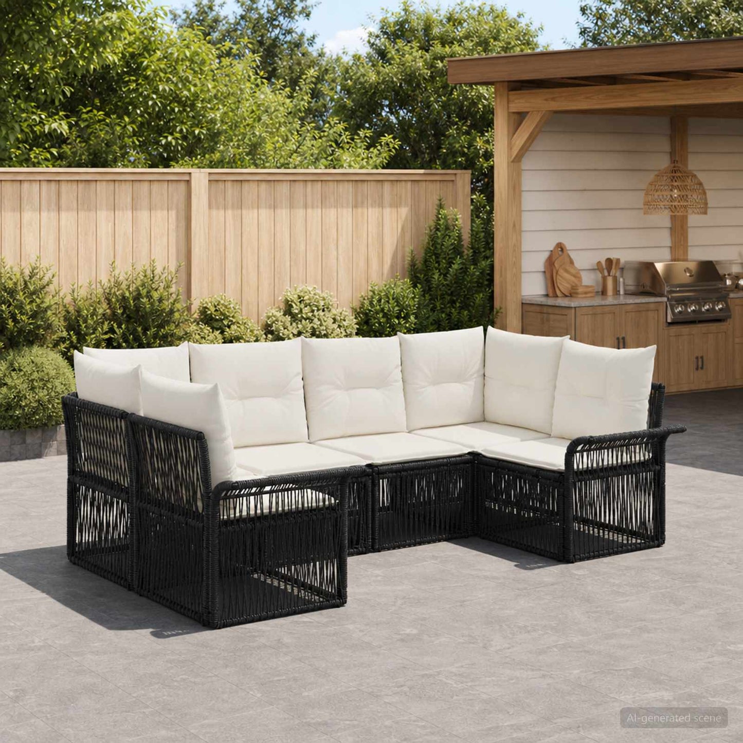 Tuinbankenset 6 st 6-Aantal zitplaatsen Zwart poly rattan