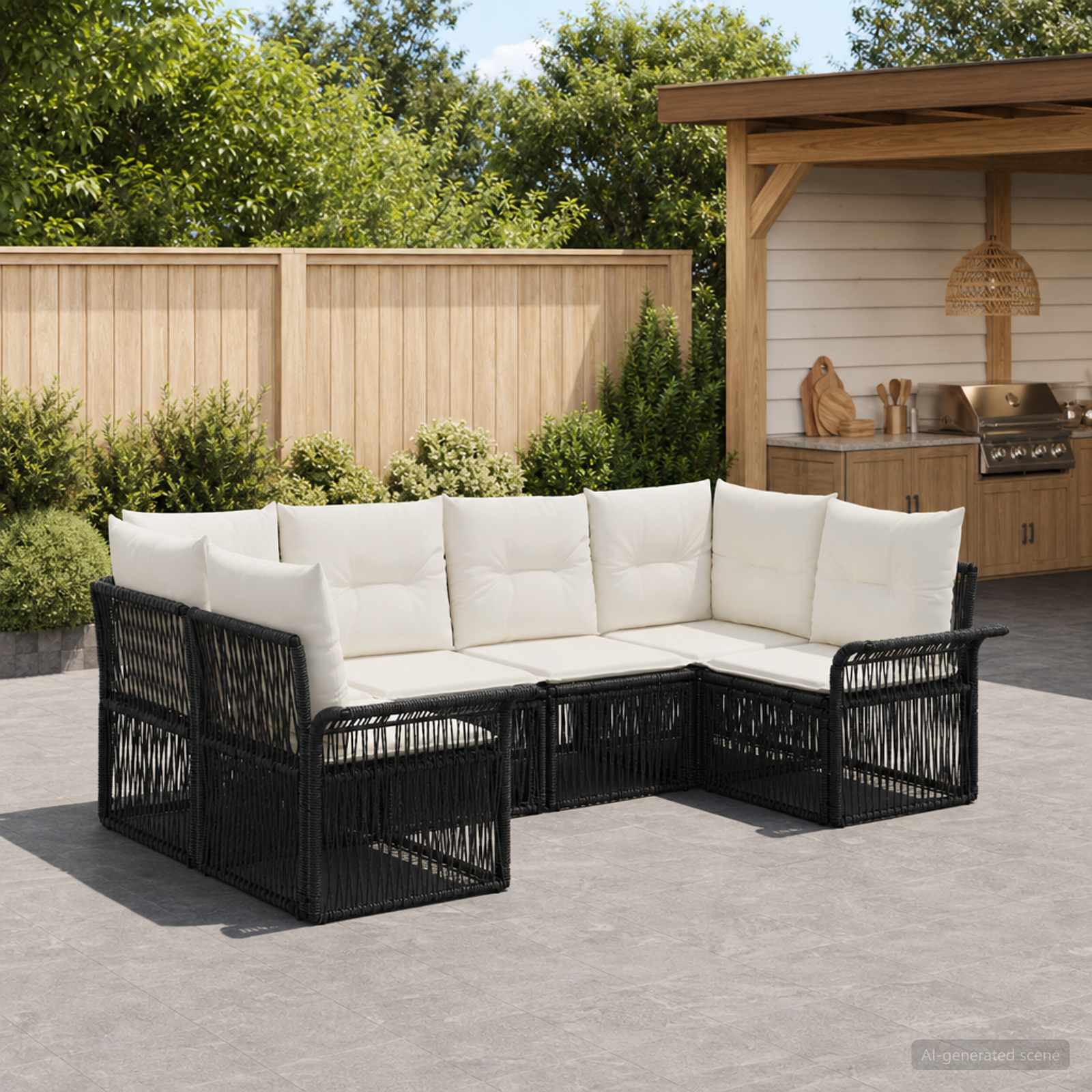 Tuinbankenset 6 st 6-Aantal zitplaatsen Zwart poly rattan