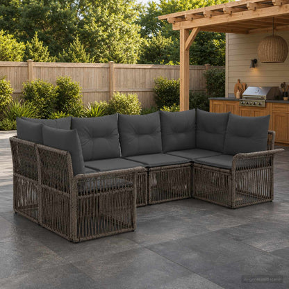 Tuinbankenset 6 st 6-Aantal zitplaatsen Grijs poly rattan