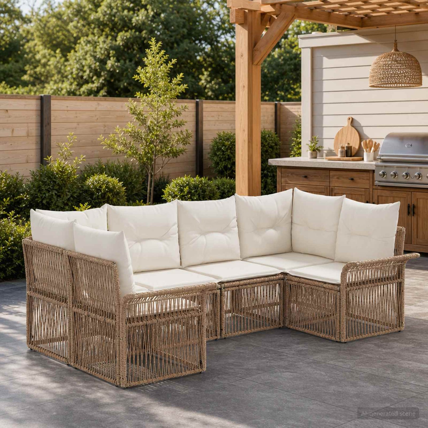 Tuinbankenset 6 st 6-Aantal zitplaatsen Beige poly rattan
