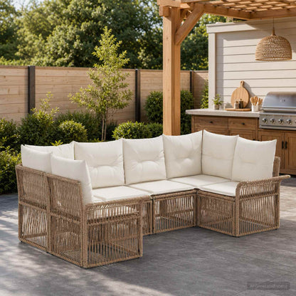 Tuinbankenset 6 st 6-Aantal zitplaatsen Beige poly rattan