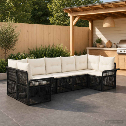Tuinbankenset 7 st 7-Aantal zitplaatsen Zwart poly rattan