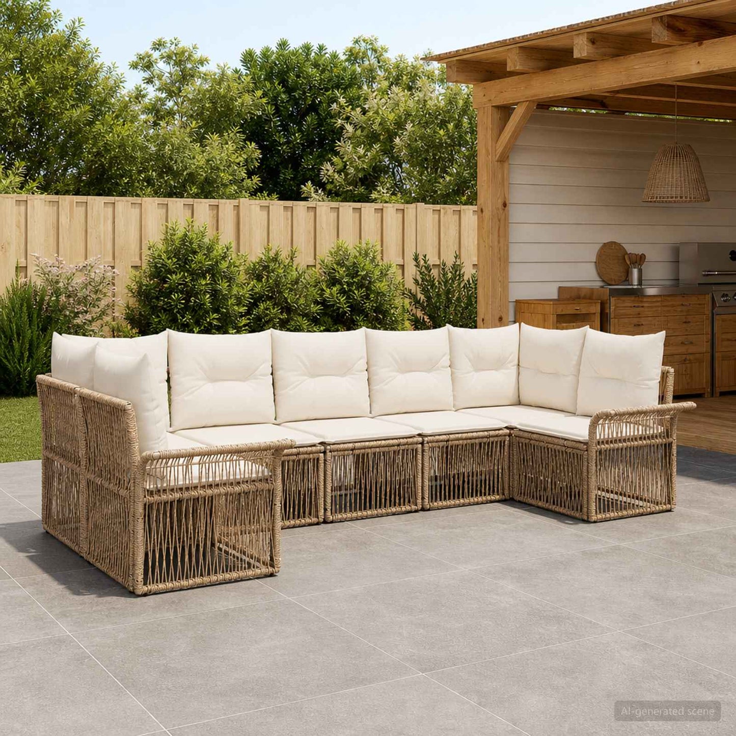 Tuinbankenset 7 st 7-Aantal zitplaatsen Beige poly rattan