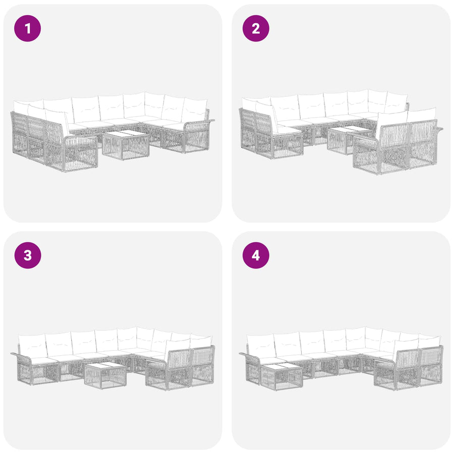 Tuinbankenset 10 pcs Zwart poly rattan