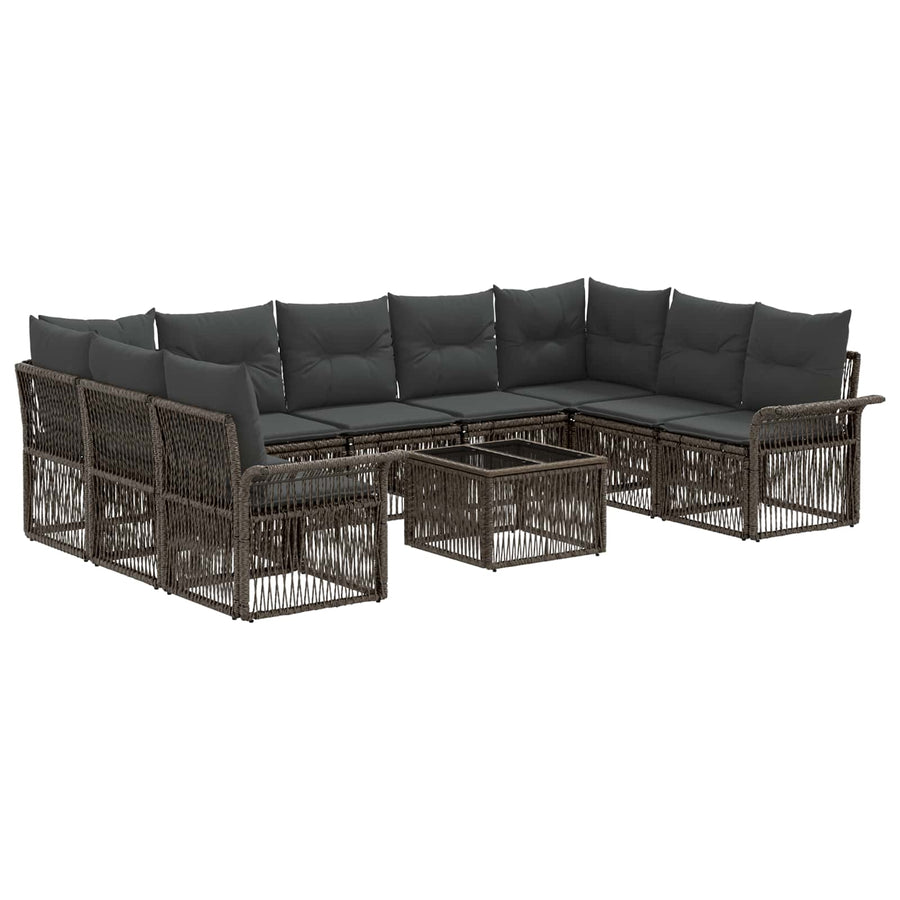 Tuinbankenset 10 pcs Grijs poly rattan