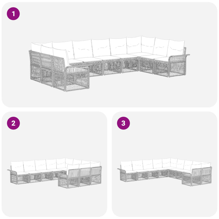 Tuinbankenset 10 pcs Zwart poly rattan