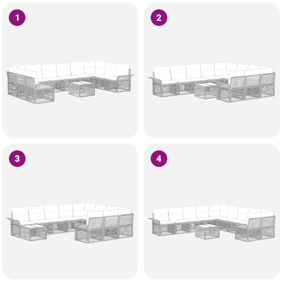 Tuinbankenset 11 pcs Zwart poly rattan