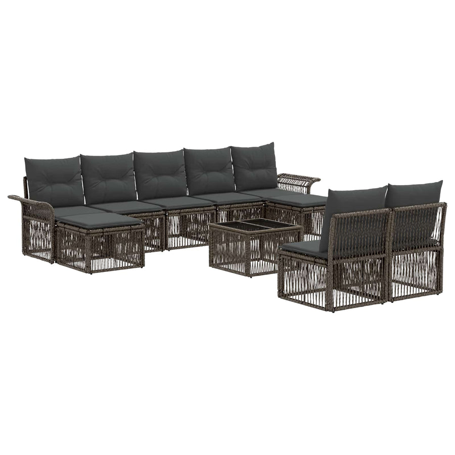 Tuinbankenset 10 pcs Grijs poly rattan
