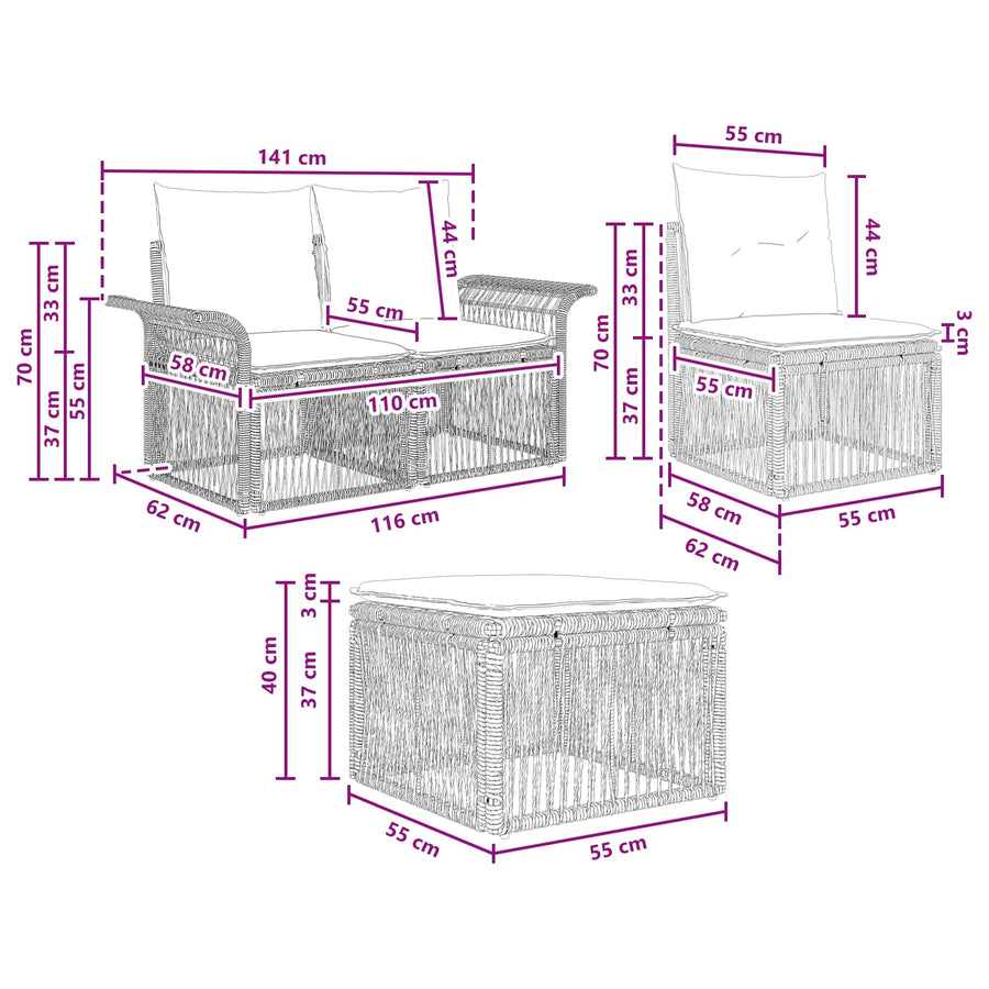 Tuinbankenset 10 pcs Grijs poly rattan